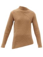 Ladies Rtw Jil Sander - Asymmetric Ribbed Wool-blend Sweater - Womens - Camel