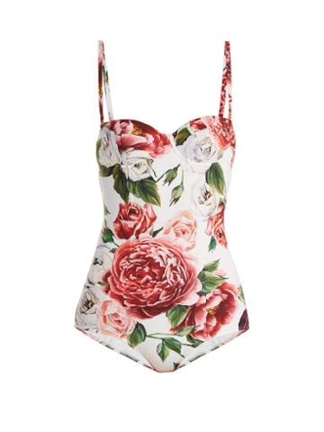 Matchesfashion.com Dolce & Gabbana - Peony Print Balconette Swimsuit - Womens - Pink Multi