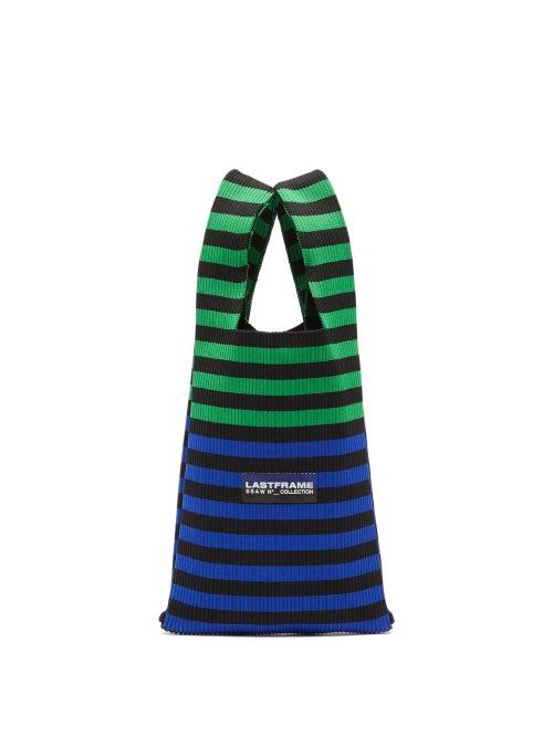 Lastframe - Striped Ribbed-knit Tote Bag - Womens - Green Navy