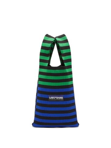 Lastframe - Striped Ribbed-knit Tote Bag - Womens - Green Navy