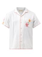 Harago - Floral-embroidered Cotton-aida Shirt - Mens - White Multi