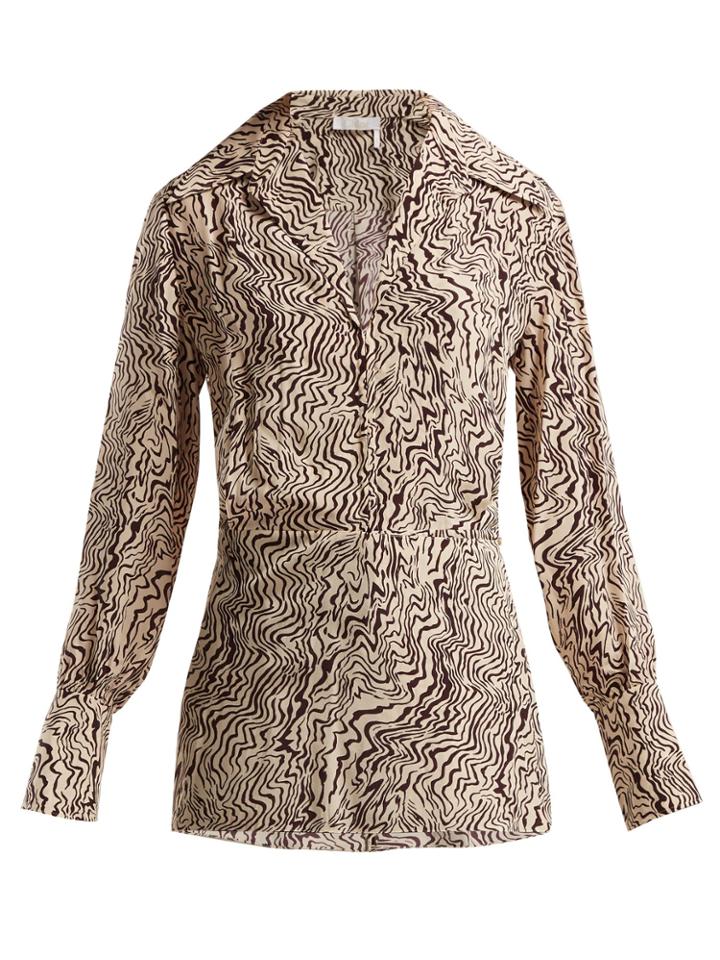 Chloé Wave-print V-neck Silk Blouse