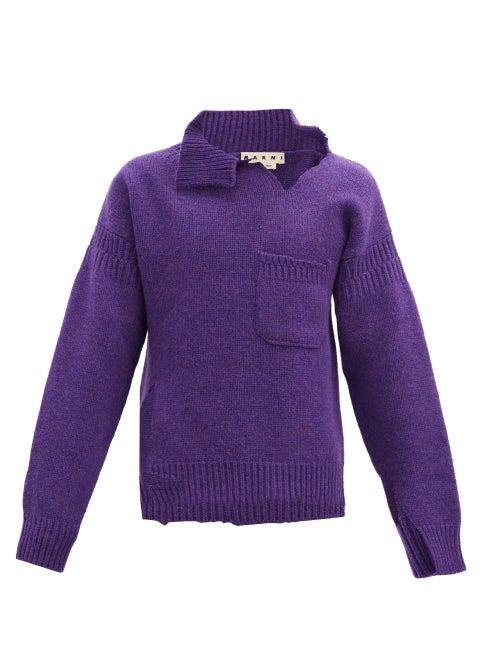Matchesfashion.com Marni - Deconstructed Raw-edge Wool Sweater - Mens - Purple