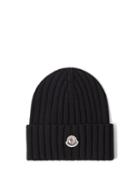 Moncler - Logo Ribbed-wool Beanie - Womens - Black