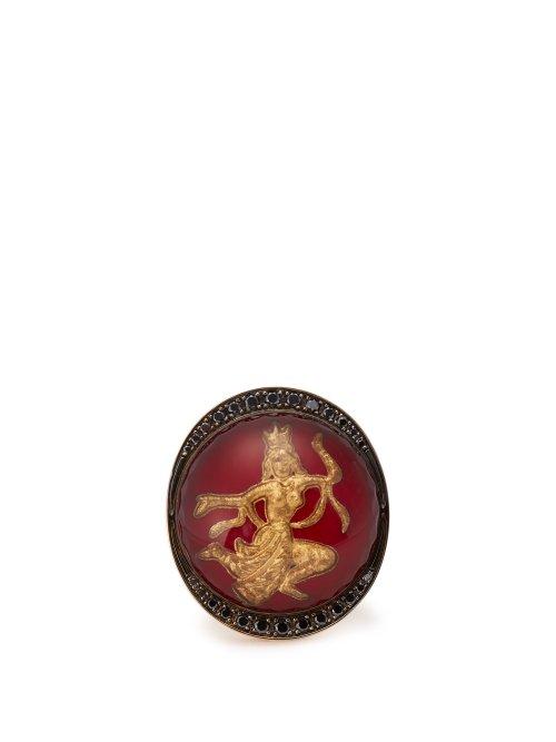 Matchesfashion.com Francesca Villa - Relic 18kt Gold And Crystal Ring - Womens - Red