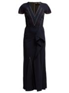 Matchesfashion.com Roland Mouret - Bates Ruffled Cady Dress - Womens - Navy Multi