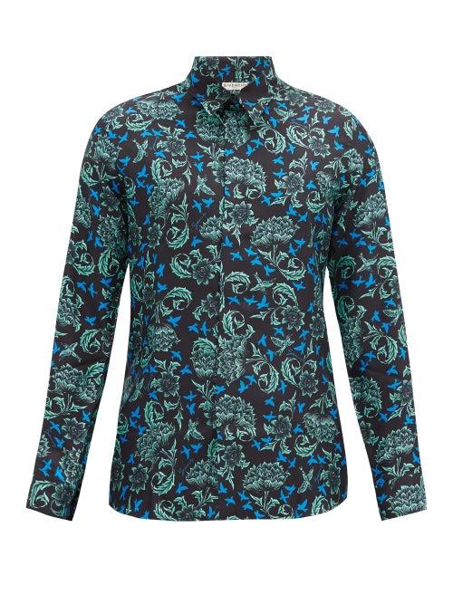 Matchesfashion.com Givenchy - Thistle-print Silk Shirt - Mens - Black