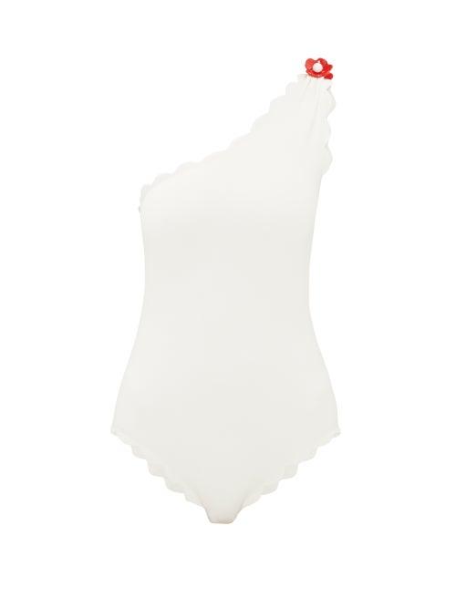 Matchesfashion.com Marysia - Santa Barbara Scalloped-edge One-shoulder Swimsuit - Womens - White Multi