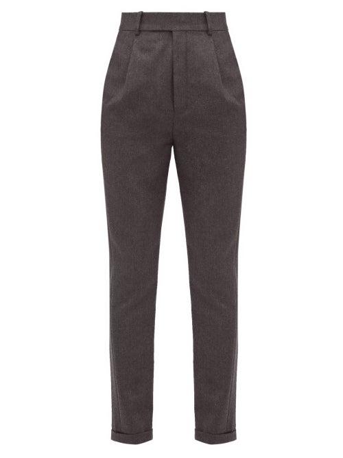 Matchesfashion.com Saint Laurent - Tailored Wool Flannel Trousers - Womens - Grey