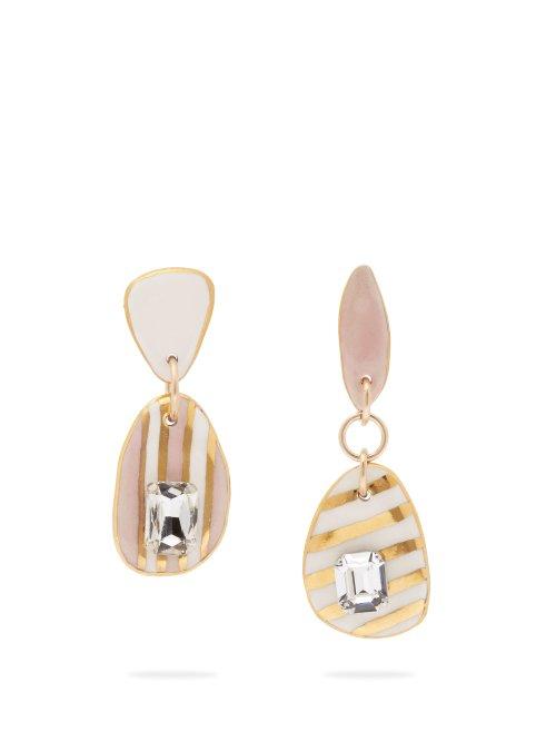 Matchesfashion.com Sonia Boyajian - Ceramic And Rhinestone Stripe Earrings - Womens - Pink