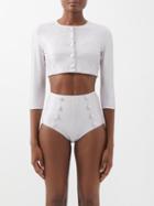 Lisa Marie Fernandez - Cropped Metallic-jersey Cardigan - Womens - Pink Silver