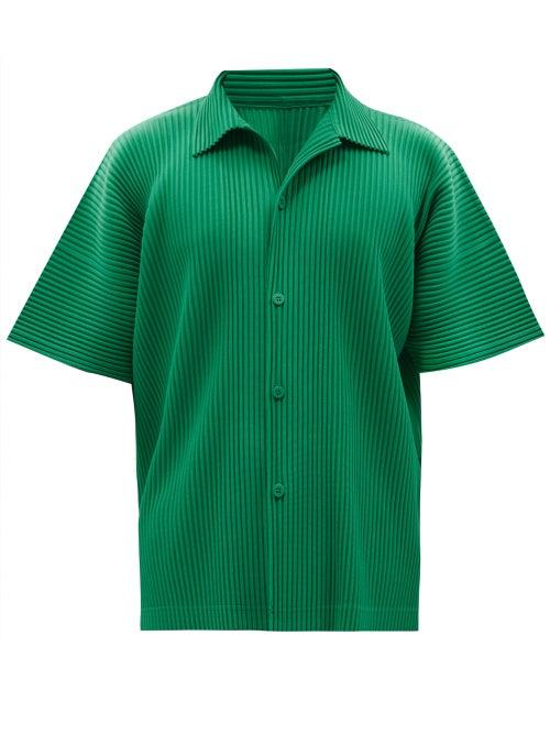 Homme Pliss Issey Miyake - Short-sleeved Technical-pleated Jersey Shirt - Mens - Green
