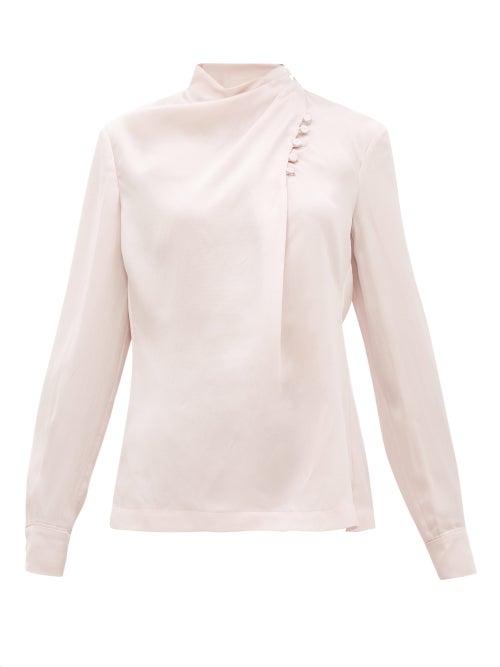 Matchesfashion.com Gabriela Hearst - Marcelina Draped-neck Hammered-silk Blouse - Womens - Pink