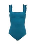 Matchesfashion.com Ephemera - Ruffled-strap Swimsuit - Womens - Green Print