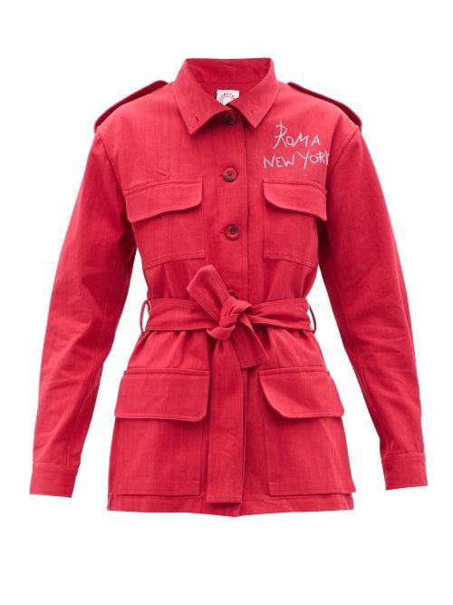 Matchesfashion.com Kilometre Paris - Roma Meets New York Embroidered Cotton Jacket - Womens - Red