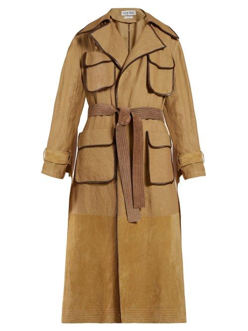 Matchesfashion.com Loewe - Belted Cotton Canvas And Suede Trench - Womens - Beige