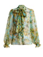 Matchesfashion.com Dolce & Gabbana - Primrose Print Silk Chiffon Blouse - Womens - Blue Multi