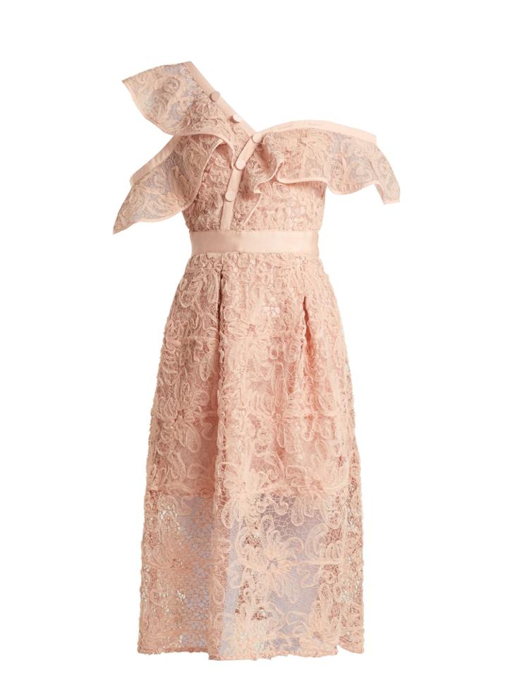 Self-portrait Asymmetric Floral Lace Midi Dress