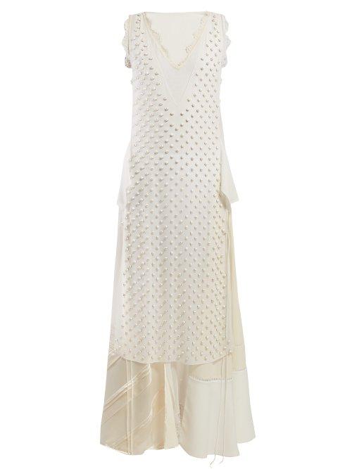 Matchesfashion.com Loewe - Beaded Panelled Chiffon Dress - Womens - White