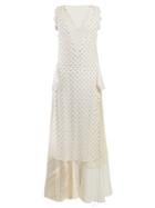 Matchesfashion.com Loewe - Beaded Panelled Chiffon Dress - Womens - White
