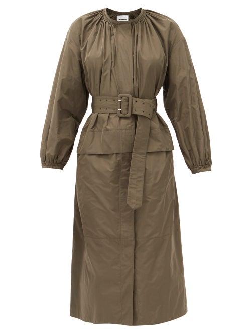 Matchesfashion.com Jil Sander - Gathered-collar Belted Poplin Dress - Womens - Khaki