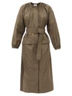 Matchesfashion.com Jil Sander - Gathered-collar Belted Poplin Dress - Womens - Khaki