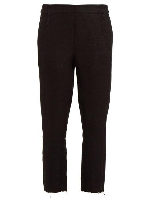 Matchesfashion.com Ann Demeulemeester - Raw Hem Linen Blend Trousers - Womens - Black