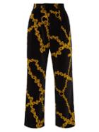 Matchesfashion.com Aries - Wide Leg Chain Print Velvet Trousers - Womens - Black Multi