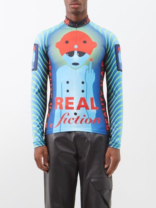 Walter Van Beirendonck - Alien-print Jersey Cycling Top - Mens - Blue Multi