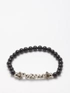 Alexander Mcqueen - Logo-plaque Onyx Bead Bracelet - Mens - Black Silver
