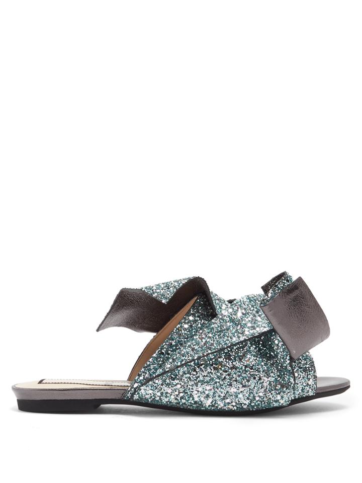 No. 21 Bow-front Glittered-leather Slides