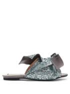 No. 21 Bow-front Glittered-leather Slides