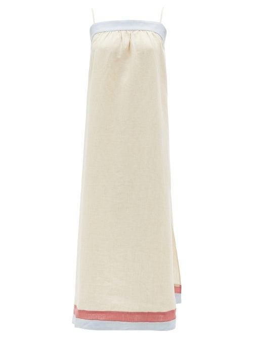 Matchesfashion.com Casa Raki - Vicky Tie-back Organic-linen Midi Dress - Womens - Beige Multi