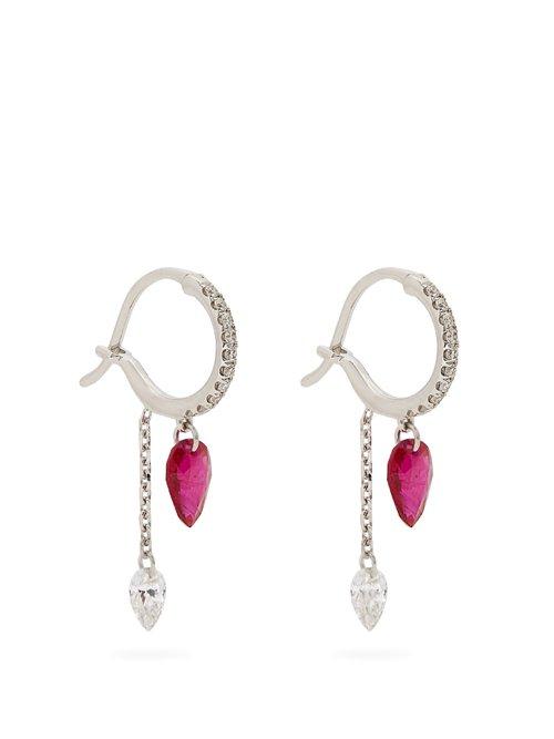 Matchesfashion.com Raphaele Canot - Set Free Diamond, Ruby & White Gold Earrings - Womens - Red