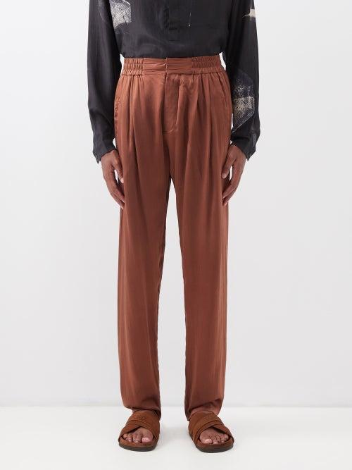 Delos - Conrad Elasticated-waist Silk Trousers - Mens - Brown