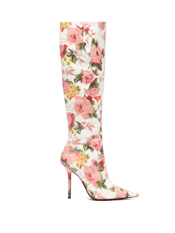Vetements Floral-print Leather Knee-high Boots