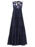 Matchesfashion.com Innika Choo - Che Pas Floral Embroidered Tiered Cotton Dress - Womens - Navy