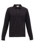 Matchesfashion.com Moncler - Tricolour-cuffs Cotton-jersey Polo Shirt - Mens - Black