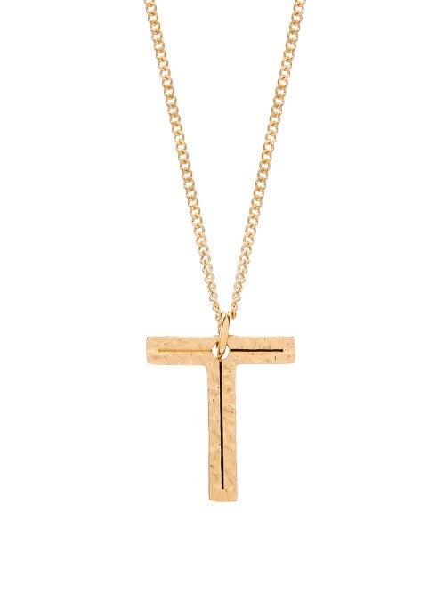 Matchesfashion.com Burberry - Hammered Letter-pendant Gold-plated Necklace - Womens - Gold