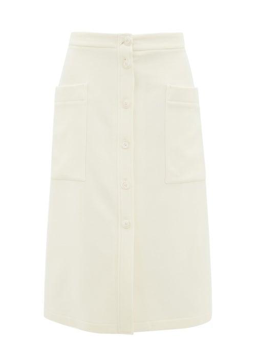 Matchesfashion.com Raey - Button Through A Line Wool Blend Midi Skirt - Womens - Ivory