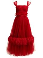 Matchesfashion.com Dolce & Gabbana - Ruffle Trimmed Tulle & Feather Gown - Womens - Red