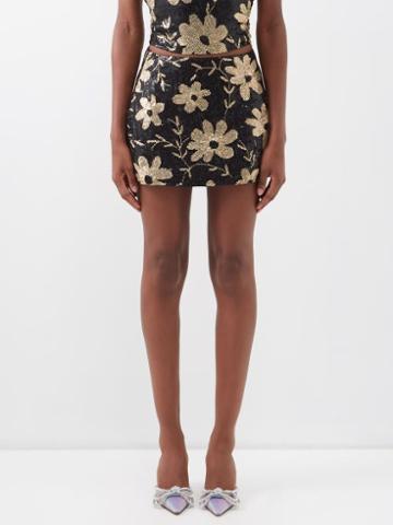 Ashish - Floral Sequinned Georgette Mini Skirt - Womens - 01bk