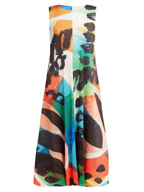 Matchesfashion.com Pleats Please Issey Miyake - Laughing Rope Pliss A Line Midi Dress - Womens - Green Multi