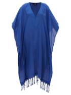 Matchesfashion.com Su Paris - Jimba V-neck Fringed Cotton Kaftan - Womens - Blue