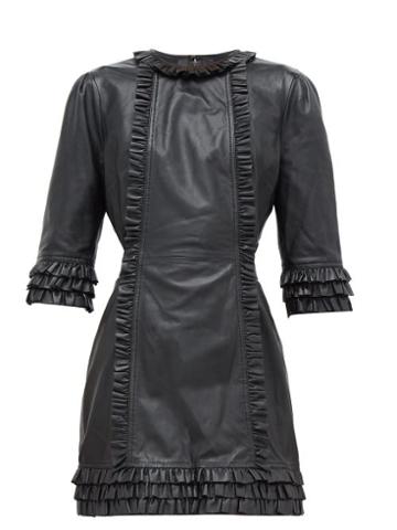 Matchesfashion.com Current/elliott X Vampires Wife - X The Vampire's Wife Ruffled Leather Mini Dress - Womens - Black