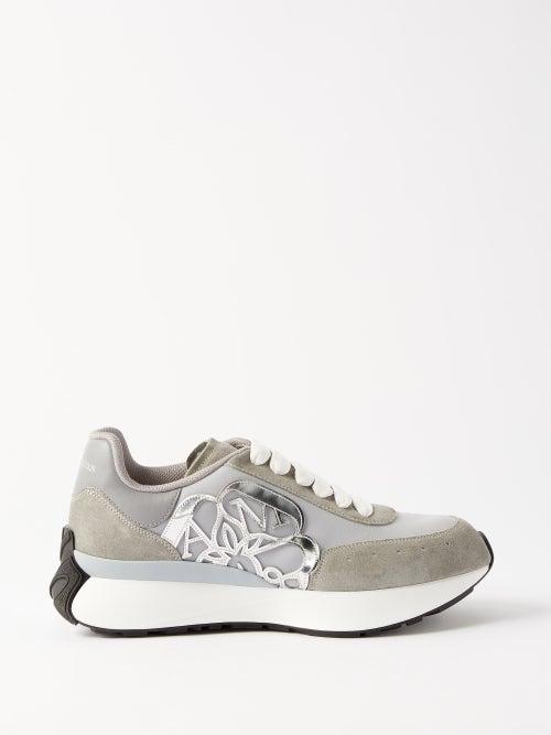 Alexander Mcqueen - Spirit Runner Embossed-logo Suede Trainers - Mens - Grey White