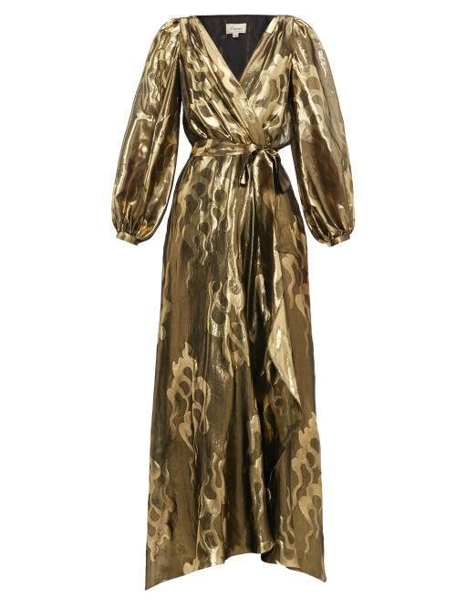 Matchesfashion.com Temperley London - Eda Silk Blend Lam Maxi Wrap Dress - Womens - Black Gold