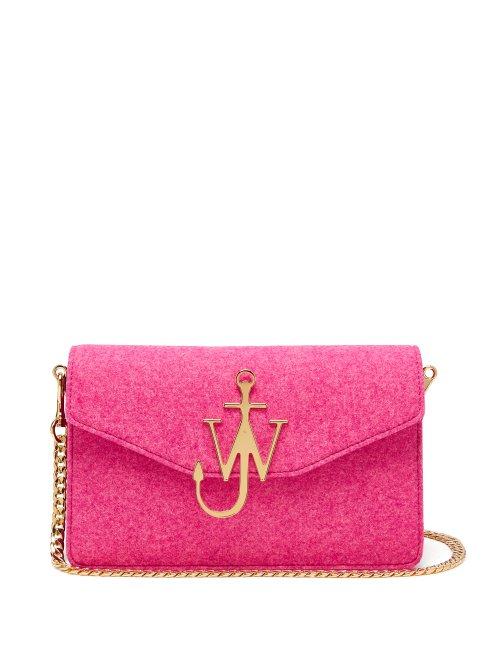 Matchesfashion.com Jw Anderson - Felt And Leather Logo Shoulder Bag - Womens - Pink