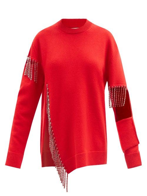 Christopher Kane - Crystal-tassel Cutout Wool Sweater - Womens - Red