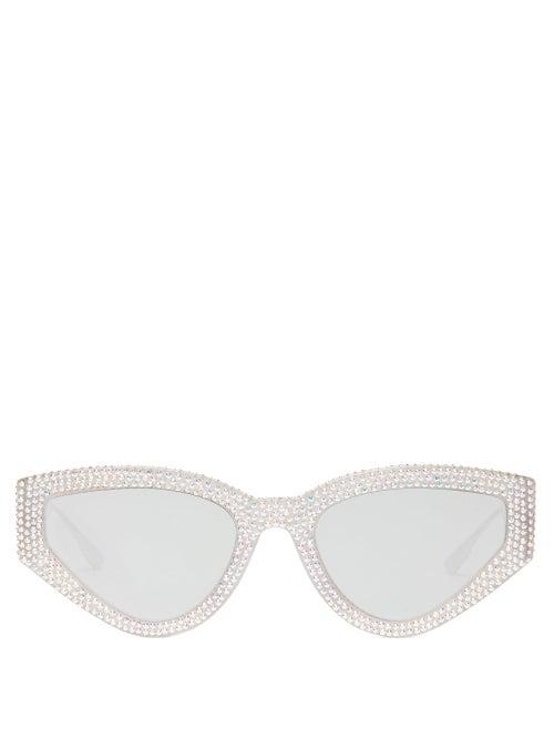 Matchesfashion.com Dior Eyewear - Catstyledior1s Crystal Studded Cat Eye Sunglasses - Womens - Silver